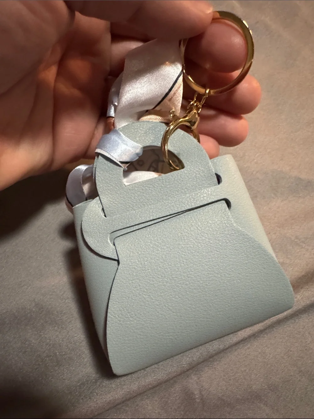 Light Blue Fashion Keychain Purse Charm with Decorative Scarf
